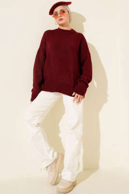 Düz Yumoş Triko Kazak Bordo - Triko Kazak