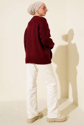 Düz Yumoş Triko Kazak Bordo - Triko Kazak