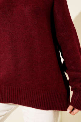 Düz Yumoş Triko Kazak Bordo - Triko Kazak