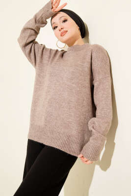 Düz Yumoş Triko Kazak Kahve 