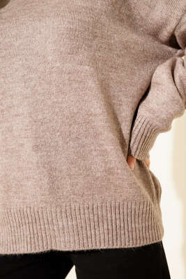 Düz Yumoş Triko Kazak Kahve - Triko Kazak