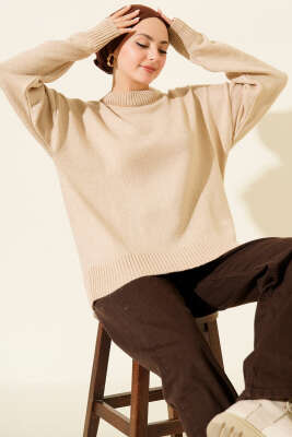 Düz Yumoş Triko Kazak Latte 