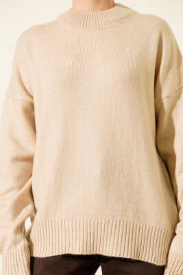 Düz Yumoş Triko Kazak Latte - Triko Kazak