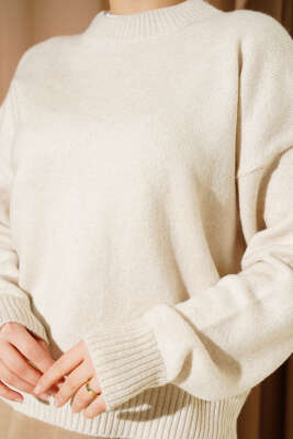 Düz Yumoş Triko Kazak Taş - Triko Kazak