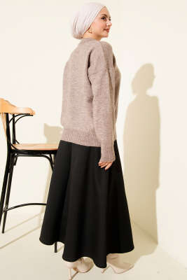 Düz Yumoş Triko Kazak Vizon - Triko Kazak