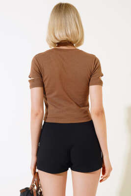 Dynamic Nakışlı Crop Kahve - Yılın Fırsatı