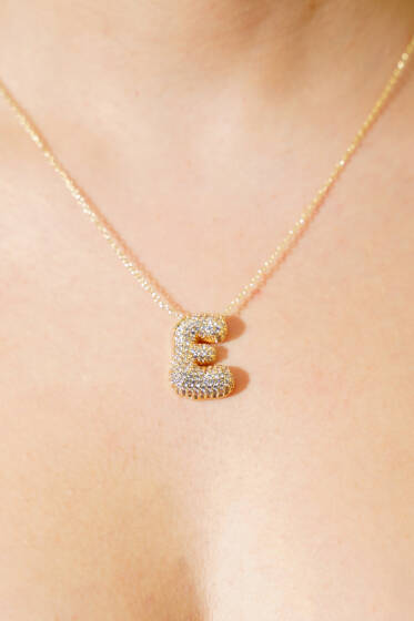 E Harfli Taşlı Kolye - Kolye