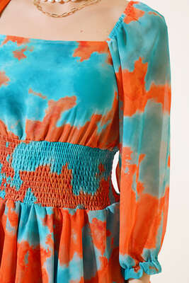 Ebru Desen Bel Büzgülü Fırfırlı Elbise Mint - Kadın Giyim Modelleri