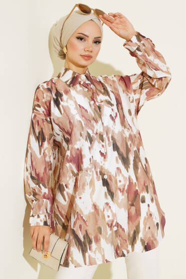 Ebru Desen Dokuma Gömlek Latte - Gömlek