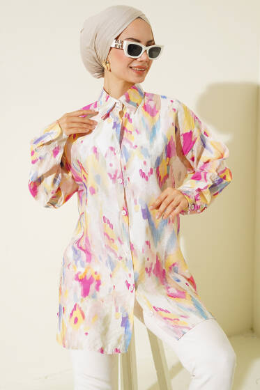 Ebru Desen Dokuma Gömlek Menekşe - Gömlek