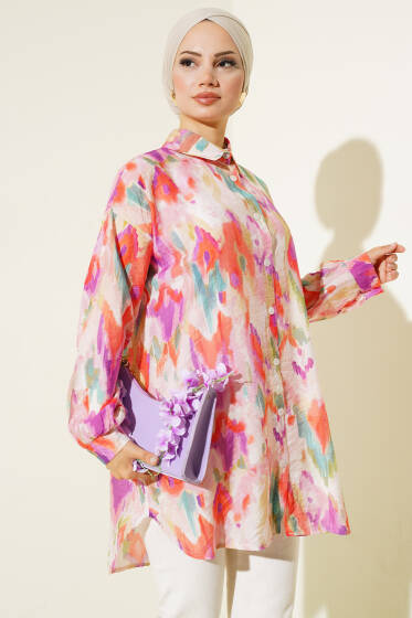 Ebru Desen Dokuma Gömlek Oranj - Gömlek