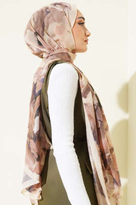 Ebru Desenli Bambu Kraş Şal Bej - Başörtüsü