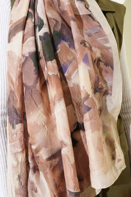 Ebru Desenli Bambu Kraş Şal Bej - Başörtüsü