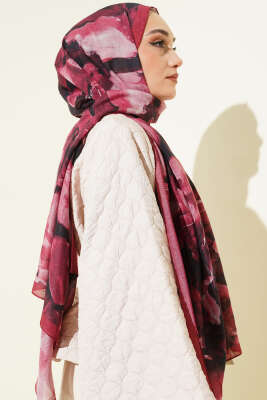 Ebru Desenli Bambu Kraş Şal Bordo - Başörtüsü
