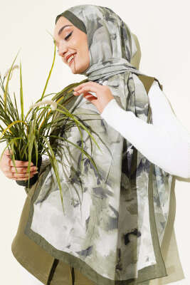 Ebru Desenli Bambu Kraş Şal Çağla Yeşili 