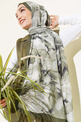 Ebru Desenli Bambu Kraş Şal Çağla Yeşili - Başörtüsü