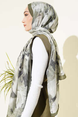 Ebru Desenli Bambu Kraş Şal Çağla Yeşili - Başörtüsü