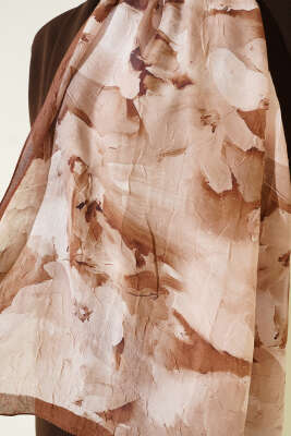 Ebru Desenli Bambu Kraş Şal Camel - Başörtüsü