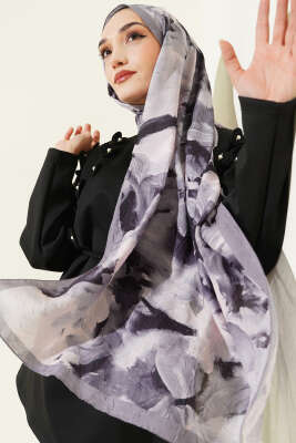 Ebru Desenli Bambu Kraş Şal Gri 