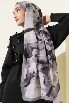 Ebru Desenli Bambu Kraş Şal Gri - Başörtüsü
