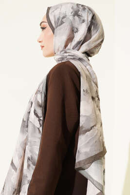 Ebru Desenli Bambu Kraş Şal Haki - Başörtüsü