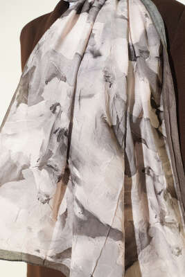 Ebru Desenli Bambu Kraş Şal Haki - Başörtüsü