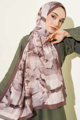 Ebru Desenli Bambu Kraş Şal Kahve 