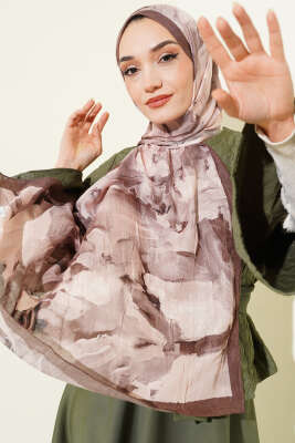 Ebru Desenli Bambu Kraş Şal Kahve - Başörtüsü