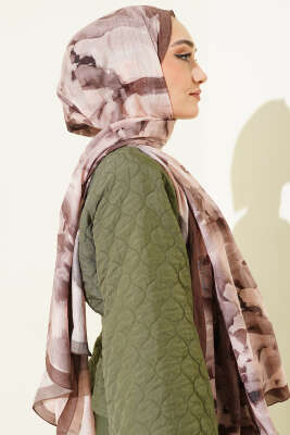 Ebru Desenli Bambu Kraş Şal Kahve - Başörtüsü