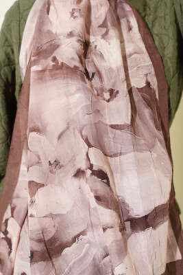 Ebru Desenli Bambu Kraş Şal Kahve - Başörtüsü