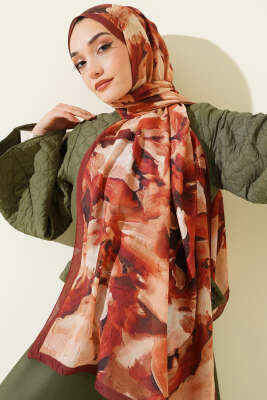 Ebru Desenli Bambu Kraş Şal Kestane 