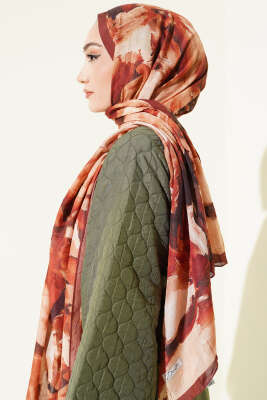 Ebru Desenli Bambu Kraş Şal Kestane - Başörtüsü