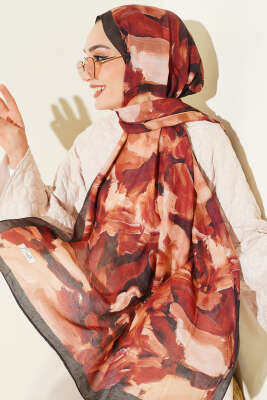Ebru Desenli Bambu Kraş Şal Kiremit 