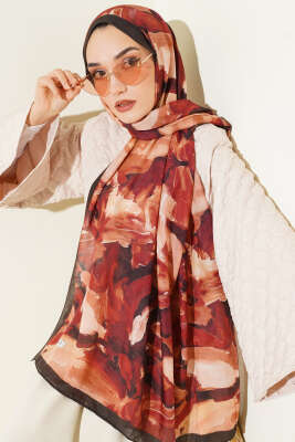 Ebru Desenli Bambu Kraş Şal Kiremit - Başörtüsü