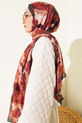 Ebru Desenli Bambu Kraş Şal Kiremit - Başörtüsü