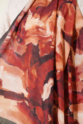 Ebru Desenli Bambu Kraş Şal Kiremit - Başörtüsü