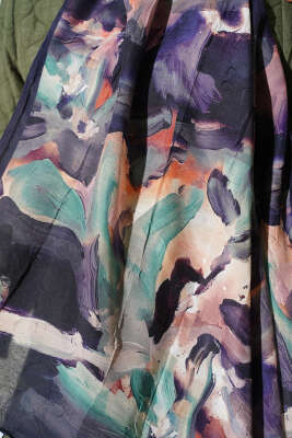 Ebru Desenli Bambu Kraş Şal Lacivert - Başörtüsü