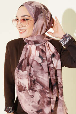 Ebru Desenli Bambu Kraş Şal Latte - Başörtüsü
