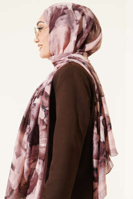 Ebru Desenli Bambu Kraş Şal Latte - Başörtüsü