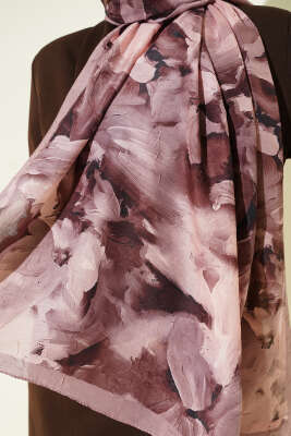 Ebru Desenli Bambu Kraş Şal Latte - Başörtüsü