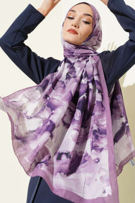 Ebru Desenli Bambu Kraş Şal Lila 