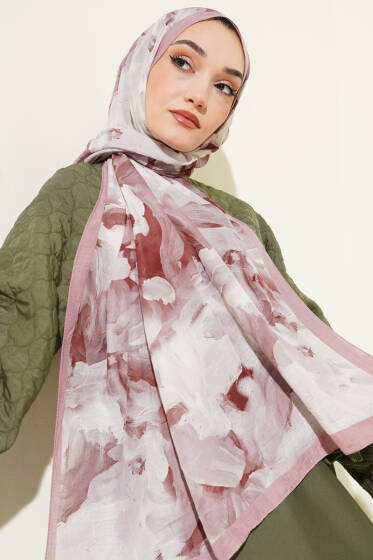 Ebru Desenli Bambu Kraş Şal Pudra - Başörtüsü