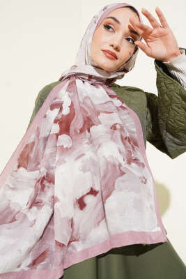 Ebru Desenli Bambu Kraş Şal Pudra - Başörtüsü