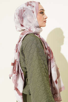 Ebru Desenli Bambu Kraş Şal Pudra - Başörtüsü