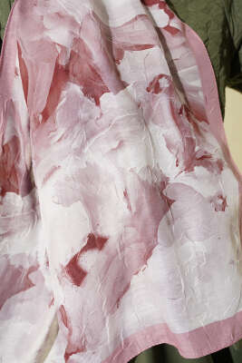 Ebru Desenli Bambu Kraş Şal Pudra - Başörtüsü