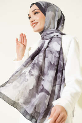 Ebru Desenli Bambu Kraş Şal Siyah 