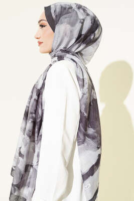 Ebru Desenli Bambu Kraş Şal Siyah - Başörtüsü