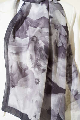 Ebru Desenli Bambu Kraş Şal Siyah - Başörtüsü