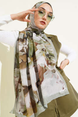 Ebru Desenli Bambu Kraş Şal Su Yeşili - Başörtüsü