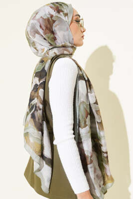 Ebru Desenli Bambu Kraş Şal Su Yeşili - Başörtüsü